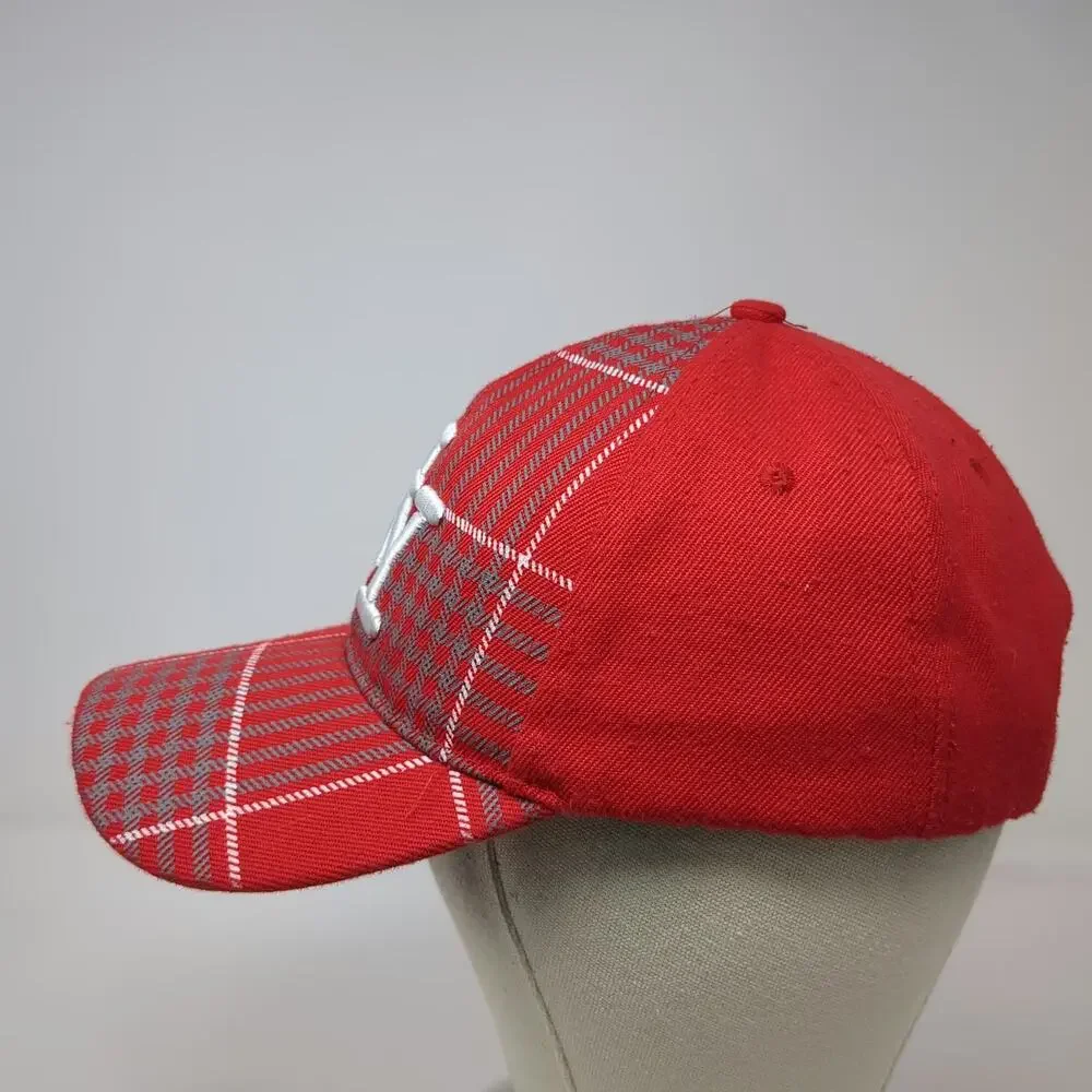 Red Baseball Cap One Size NY Logo Plaid Houndstooth Strapback Adjustable Hat